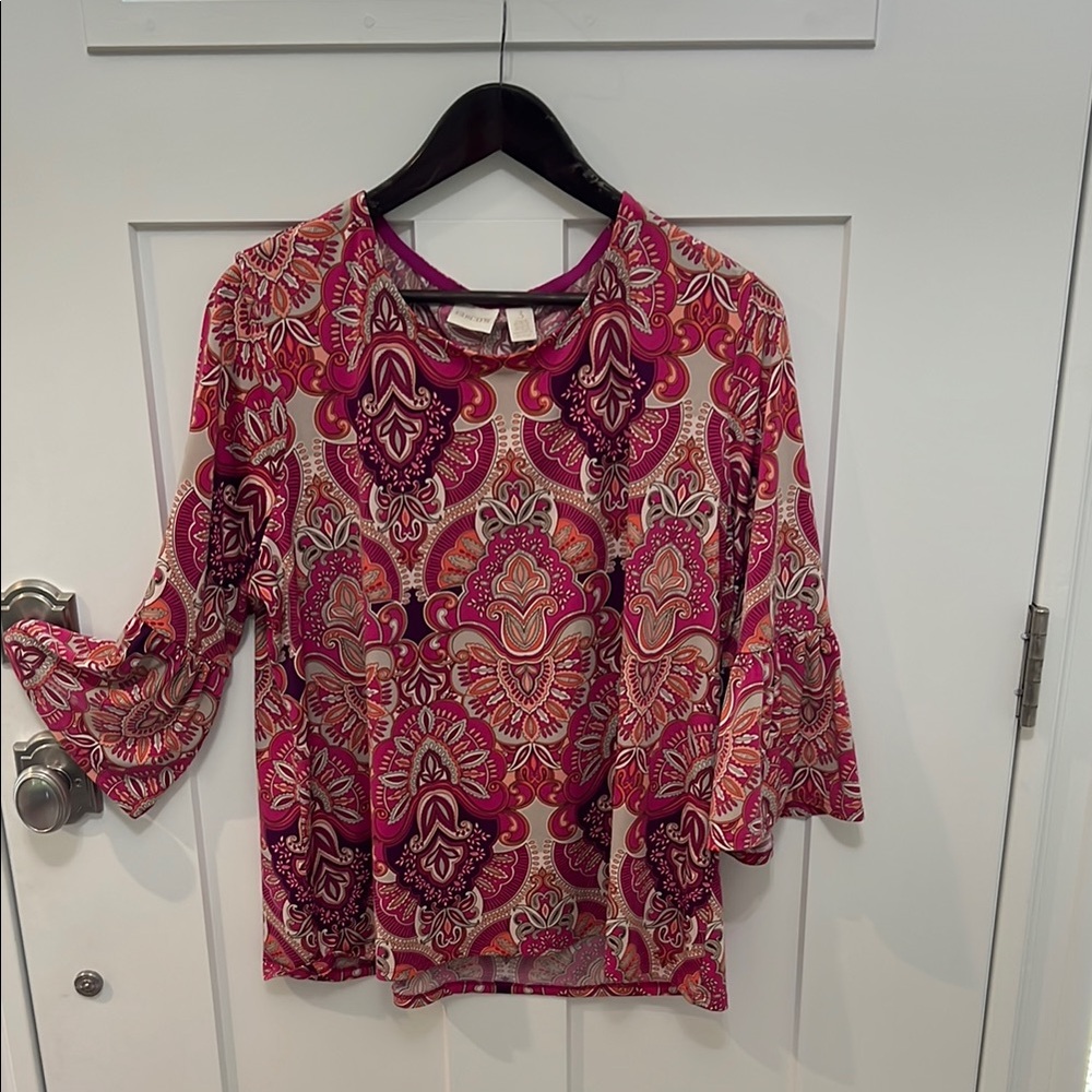 Chico's Pink and Orange Paisley Blouse